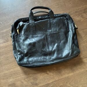 Vintage Frye Leather Briefcase Black Double Handle Zip Top 16.5x10x2.5 No Strap.
